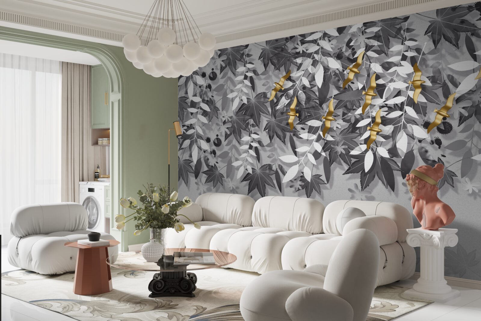 Fototapeta konáre sú snehovo biele so zlatými kvetmi