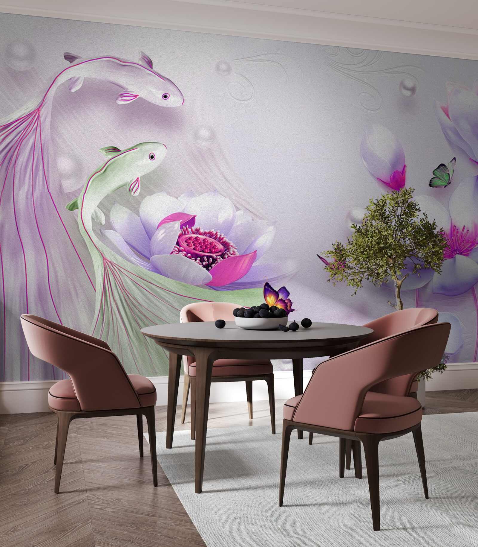 Fototapeta Snehobiela magnólia a rybičky