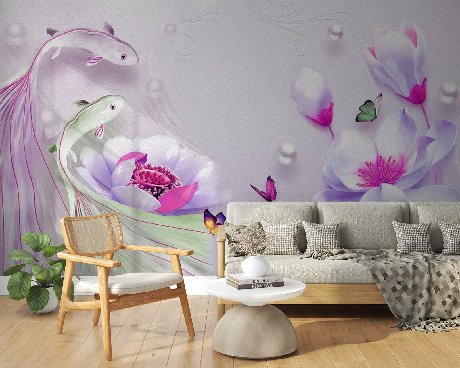 Fototapeta Snehobiela magnólia a rybičky