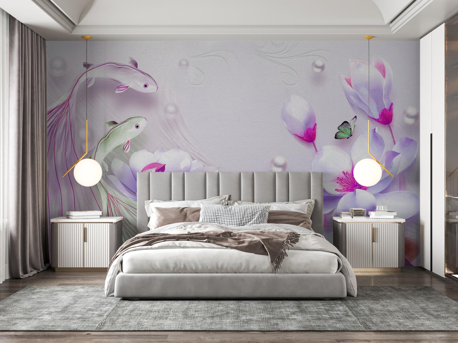 Fototapeta Snehobiela magnólia a rybičky