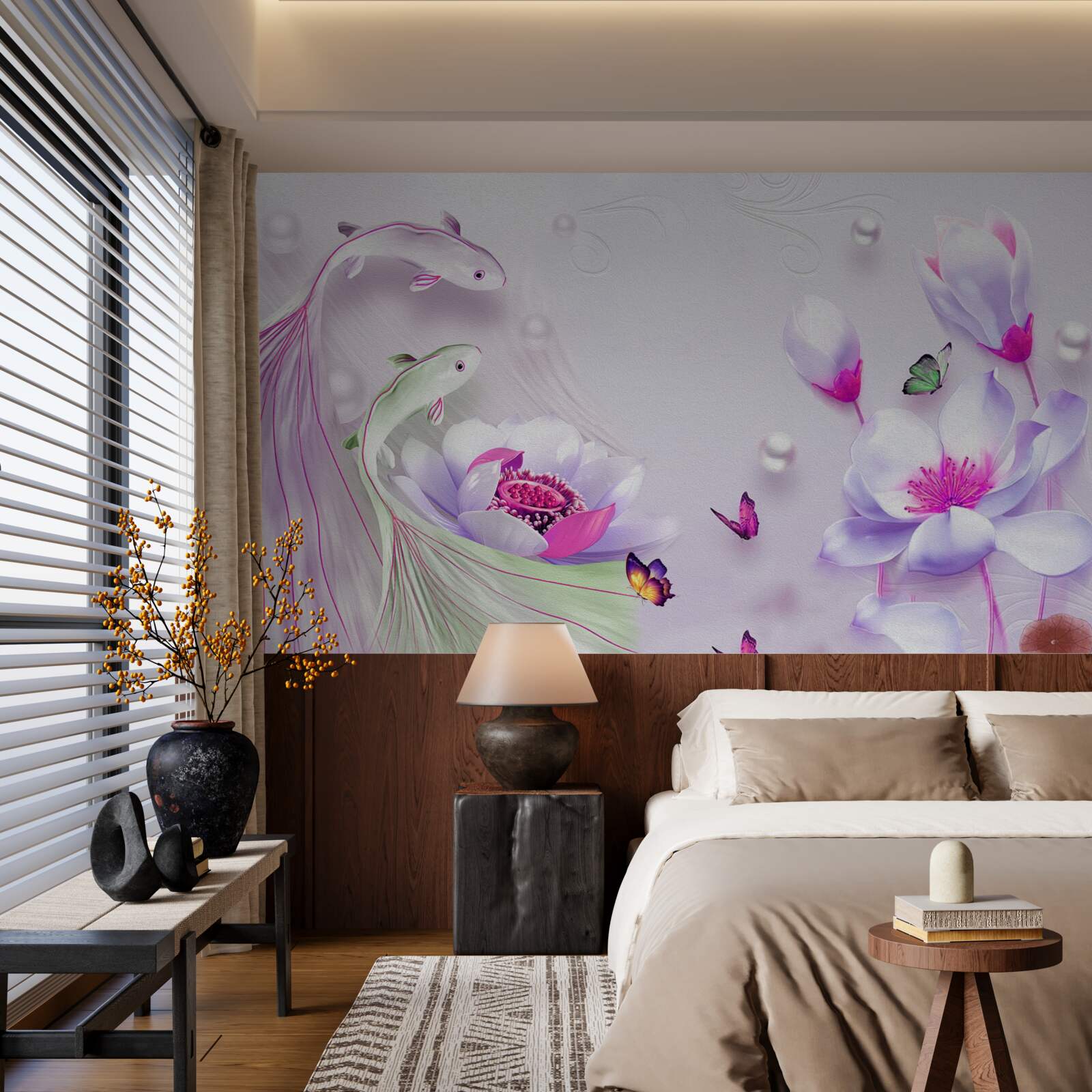 Fototapeta Snehobiela magnólia a rybičky