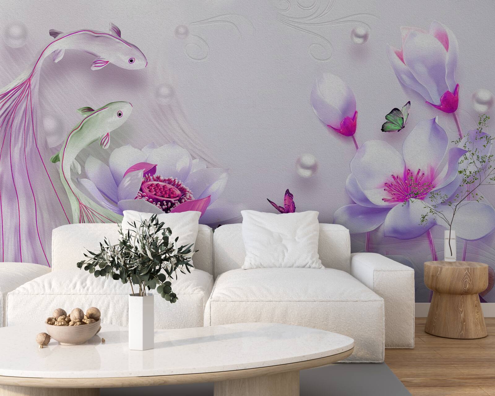 Fototapeta Snehobiela magnólia a rybičky