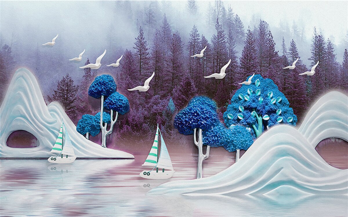 Fototapeta plachetnice plávajú cez tmavé jazero