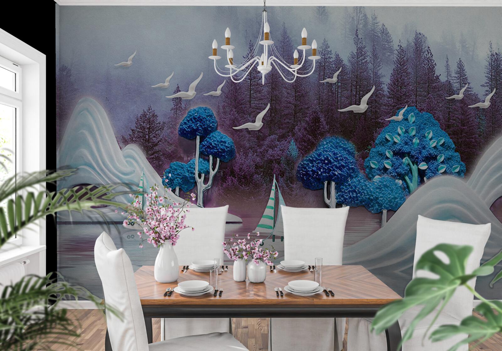 Fototapeta plachetnice plávajú cez tmavé jazero