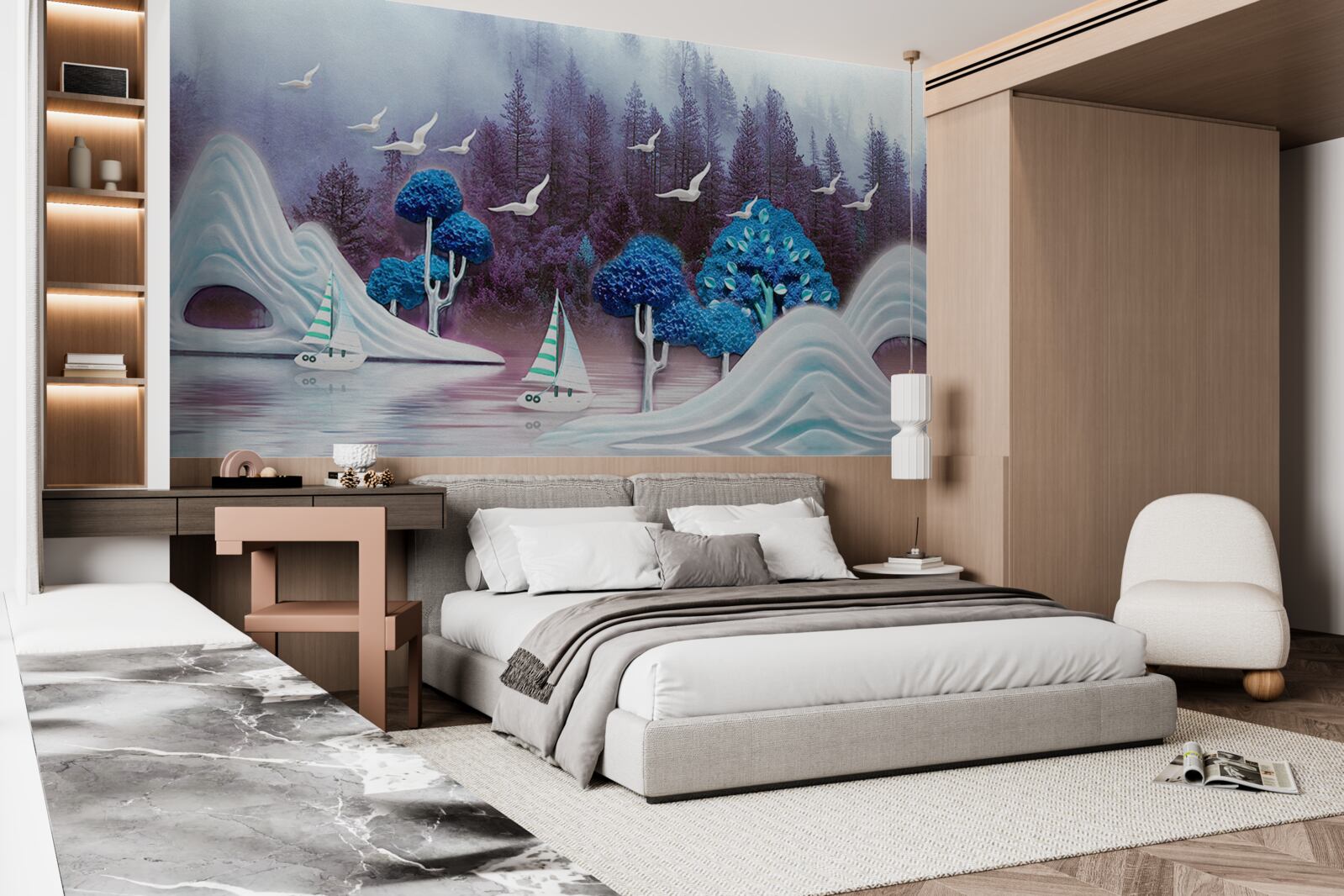 Fototapeta plachetnice plávajú cez tmavé jazero