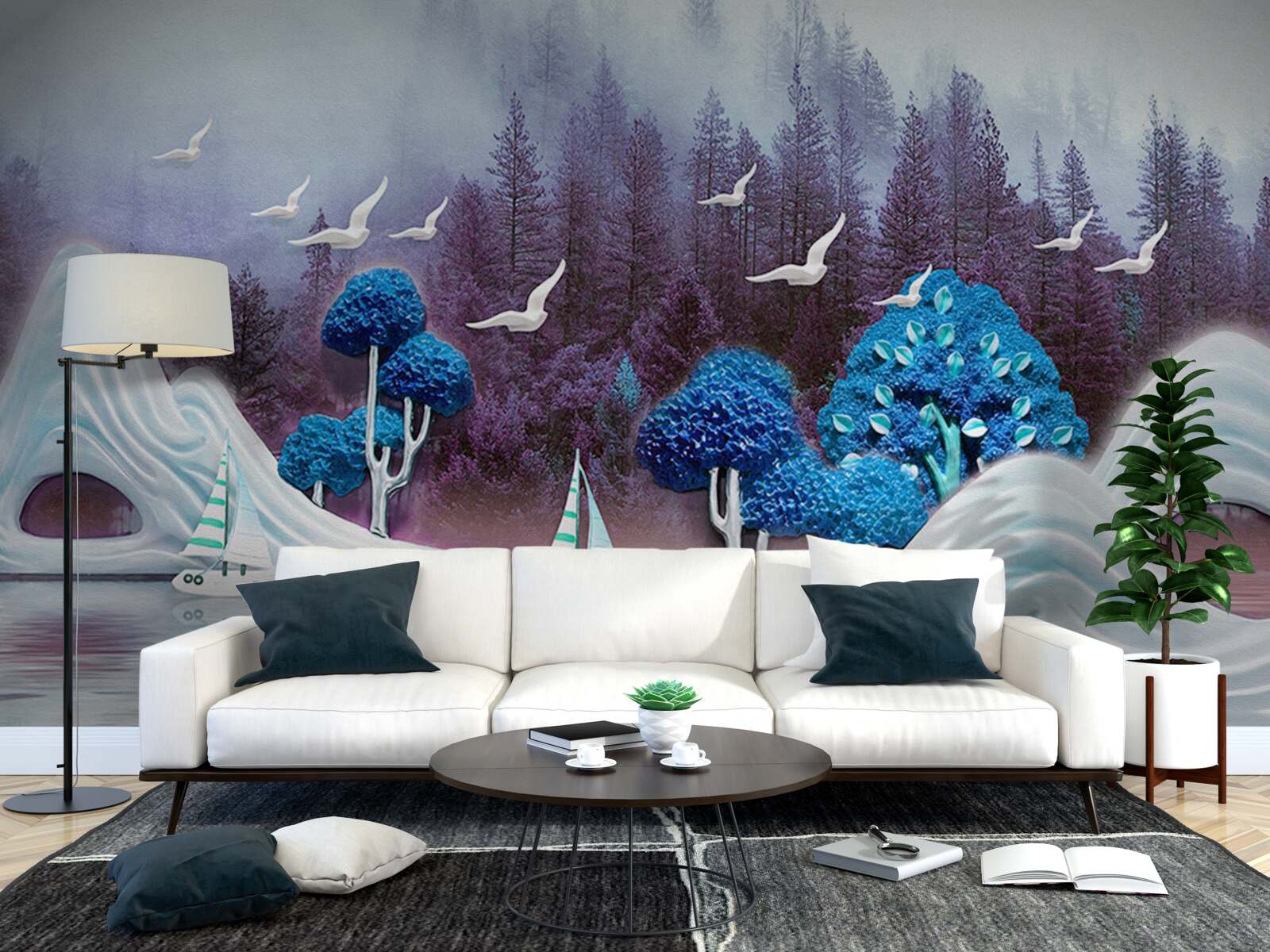 Fototapeta plachetnice plávajú cez tmavé jazero