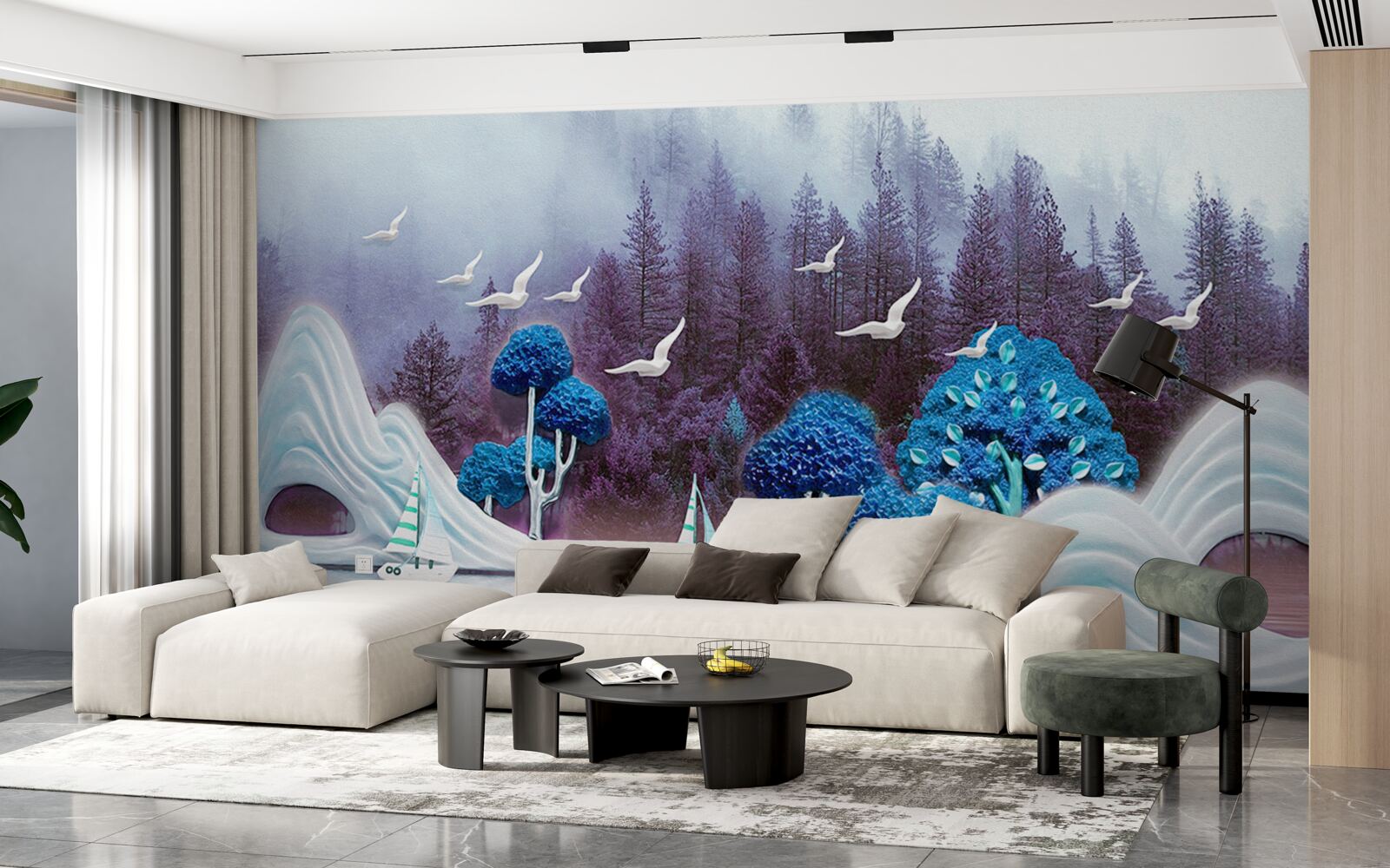 Fototapeta plachetnice plávajú cez tmavé jazero