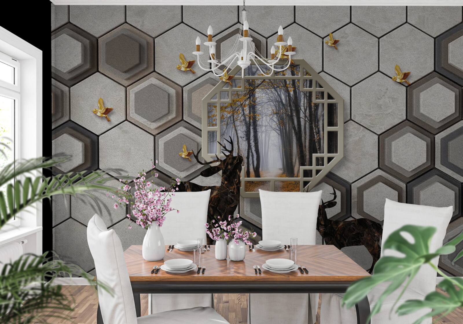 Fototapeta jeleň na pozadí lesa vytvorený pomocou mozaiky