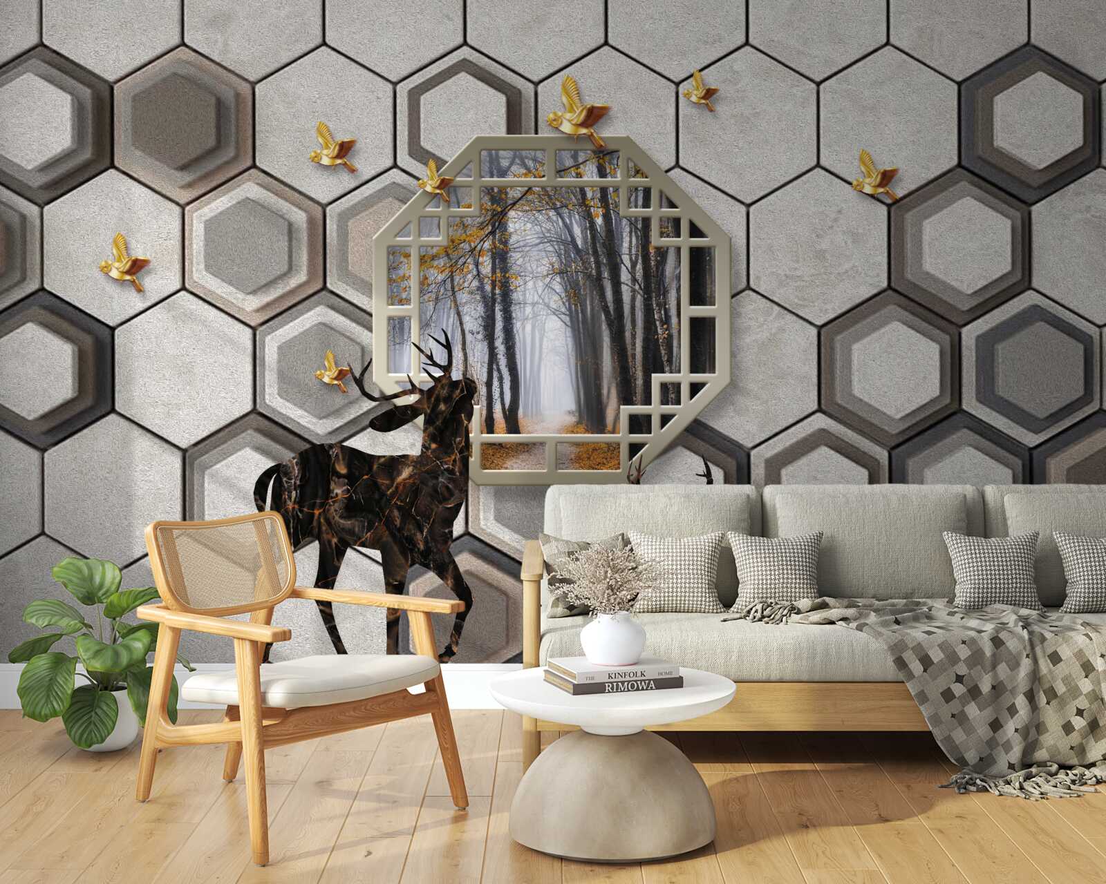 Fototapeta jeleň na pozadí lesa vytvorený pomocou mozaiky