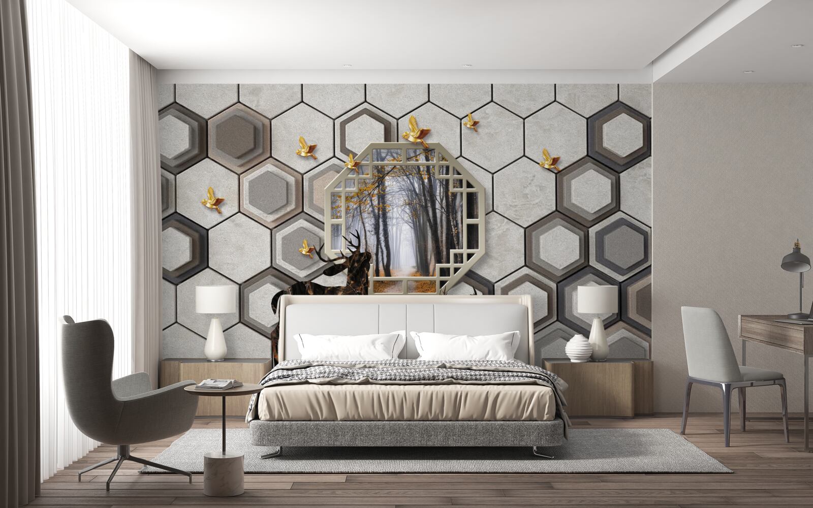 Fototapeta jeleň na pozadí lesa vytvorený pomocou mozaiky