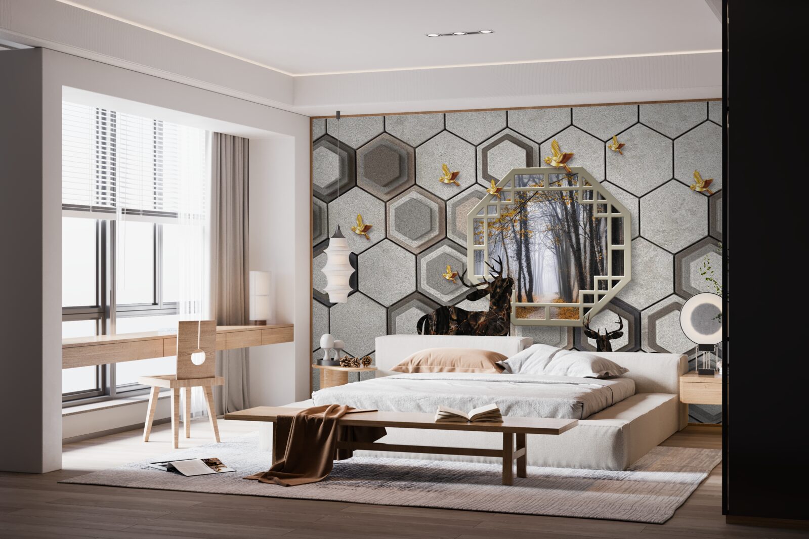 Fototapeta jeleň na pozadí lesa vytvorený pomocou mozaiky