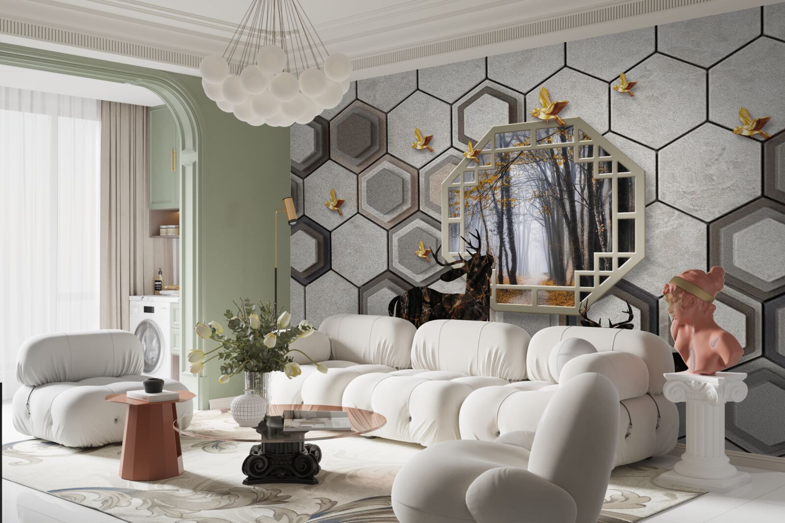 Fototapeta jeleň na pozadí lesa vytvorený pomocou mozaiky