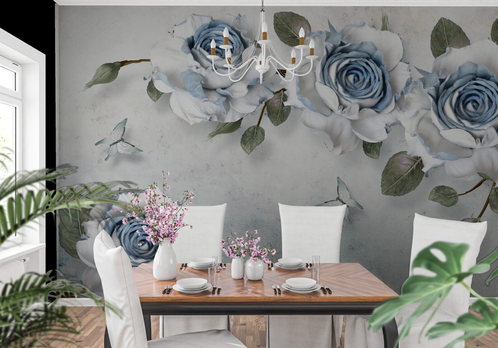 Fototapeta pôsobivé snehobiele púčiky s modrým stredom