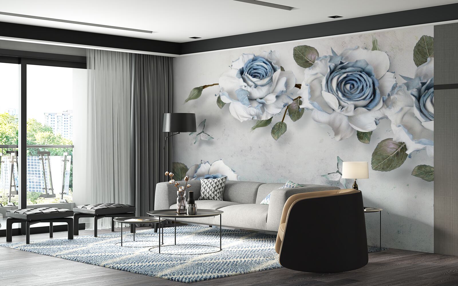 Fototapeta pôsobivé snehobiele púčiky s modrým stredom