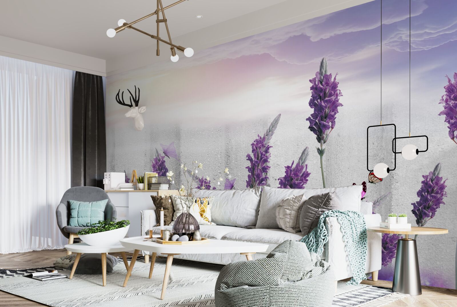 Fototapeta nebeské pozadie s abstraktnými levanduľovými odtieňmi