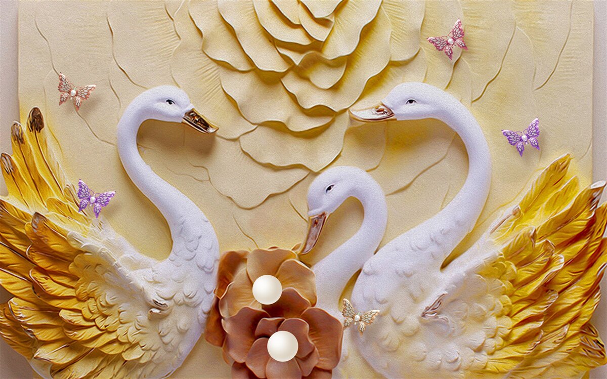 Fototapeta labute sú biele s krídlami opletenými zlatom