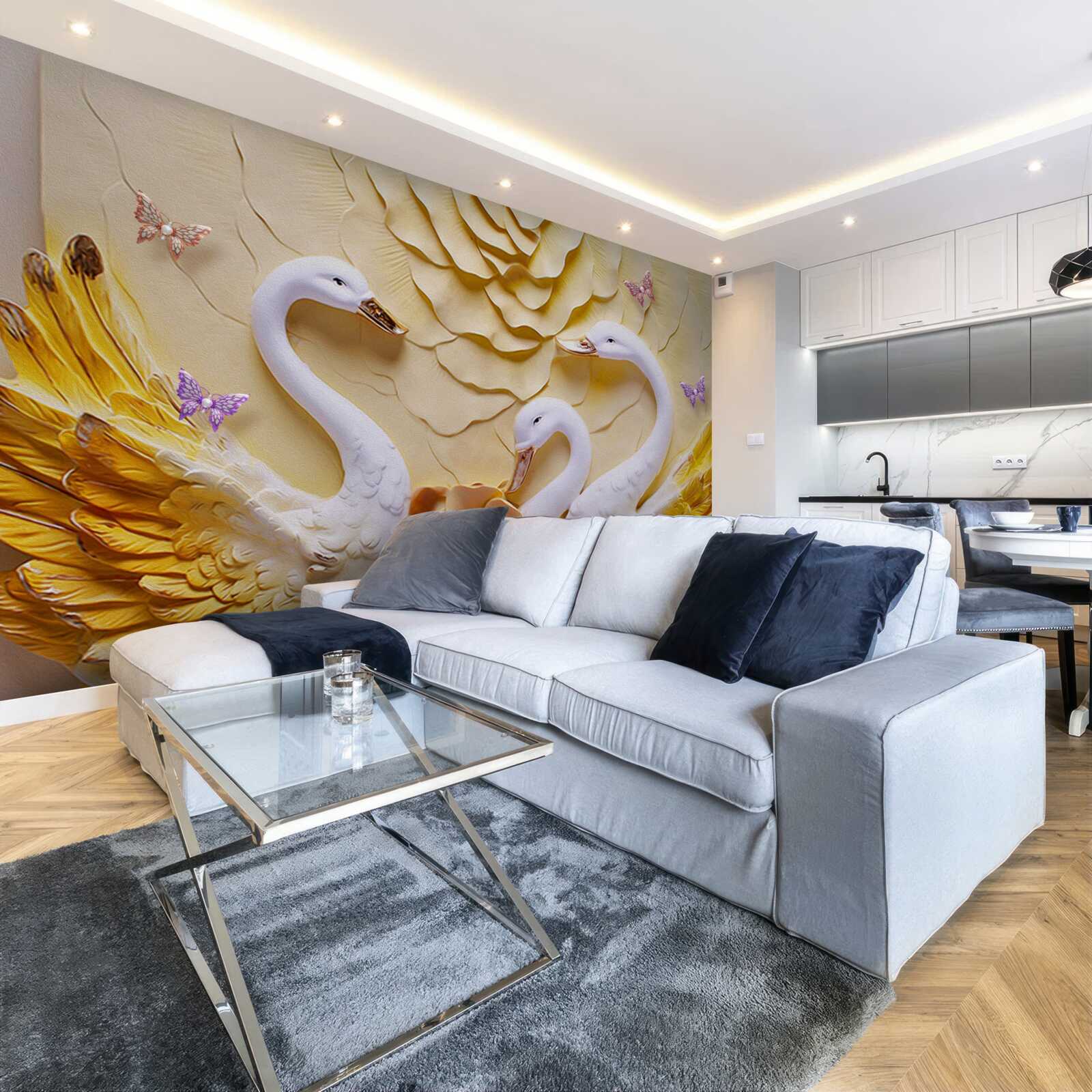 Fototapeta labute sú biele s krídlami opletenými zlatom