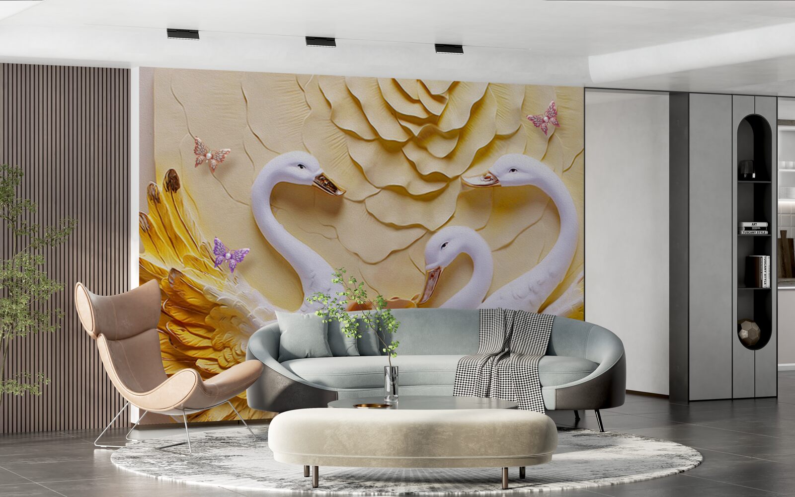 Fototapeta labute sú biele s krídlami opletenými zlatom