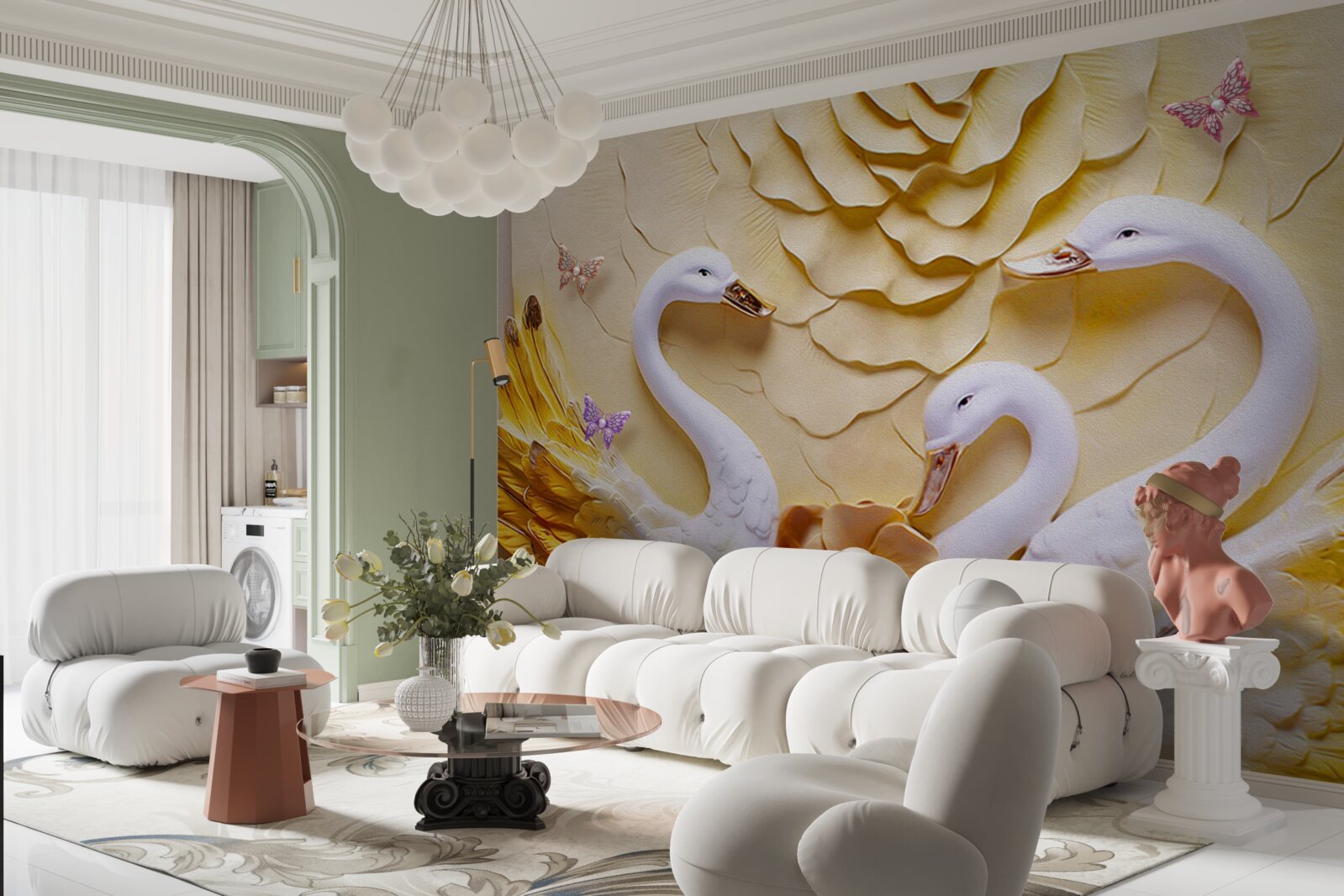 Fototapeta labute sú biele s krídlami opletenými zlatom