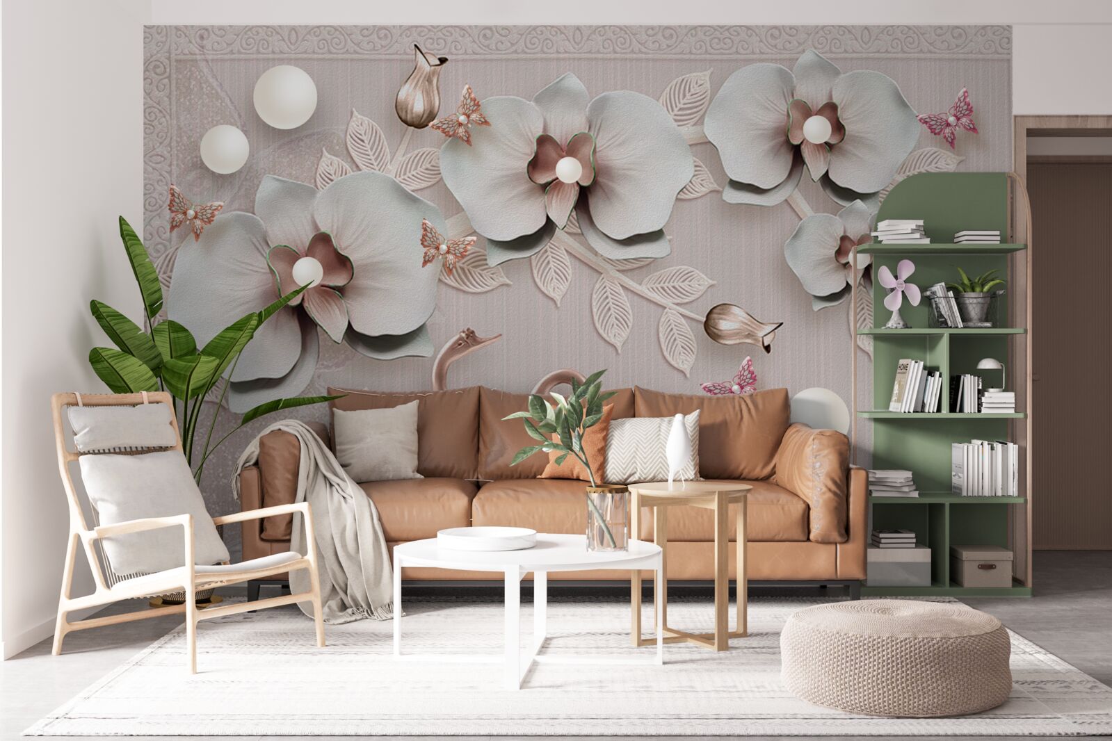 Fototapeta Medzi vodnými kvetmi plávajú zlatom zdobené labute