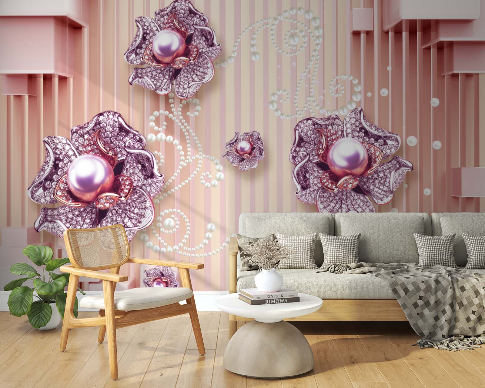 Fototapeta diamantové a perlové kvety na ružovom pozadí