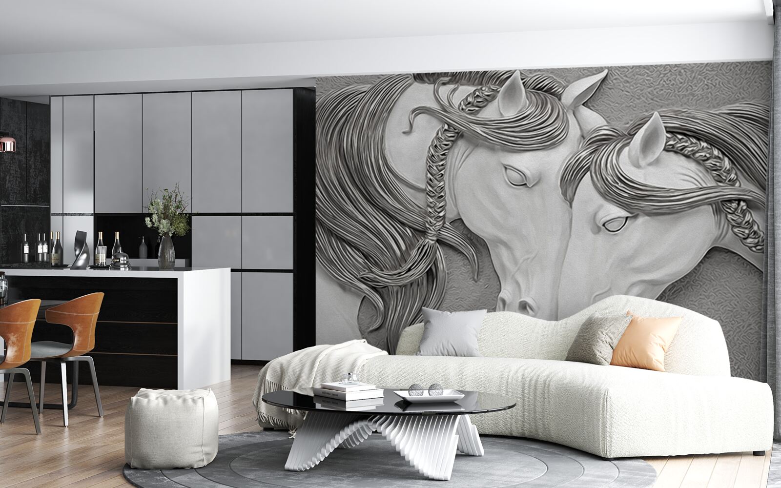 Fototapeta basreliéf zobrazujúci zamilované kone