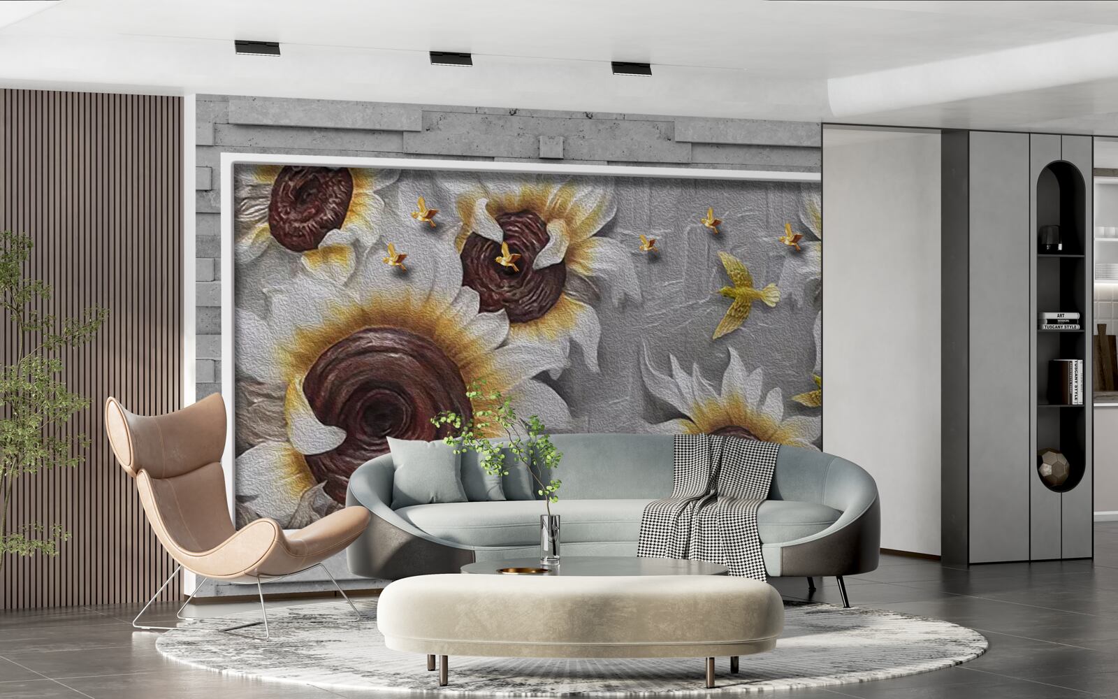 Fototapeta biele slnečnice a motýle