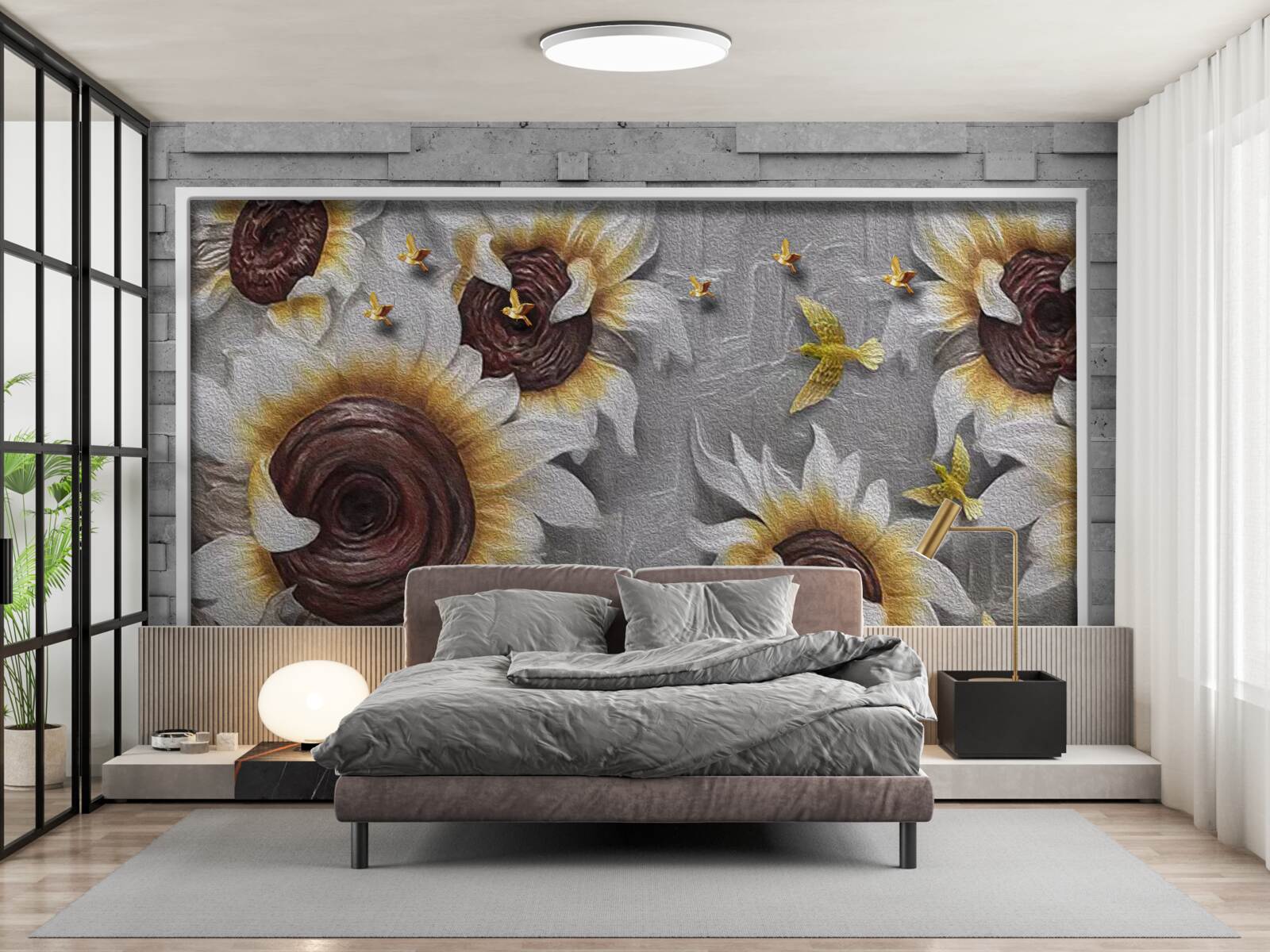 Fototapeta biele slnečnice a motýle