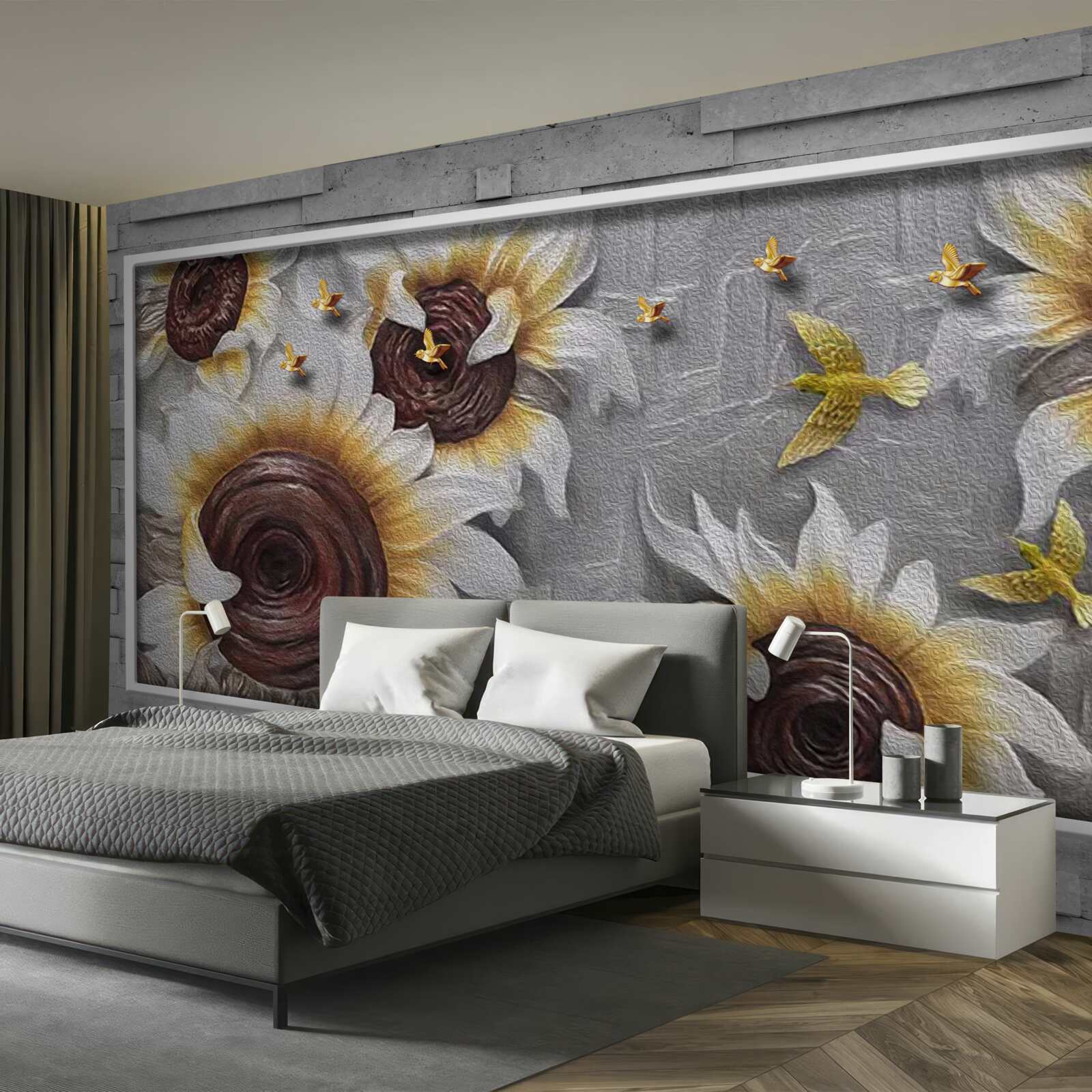 Fototapeta biele slnečnice a motýle