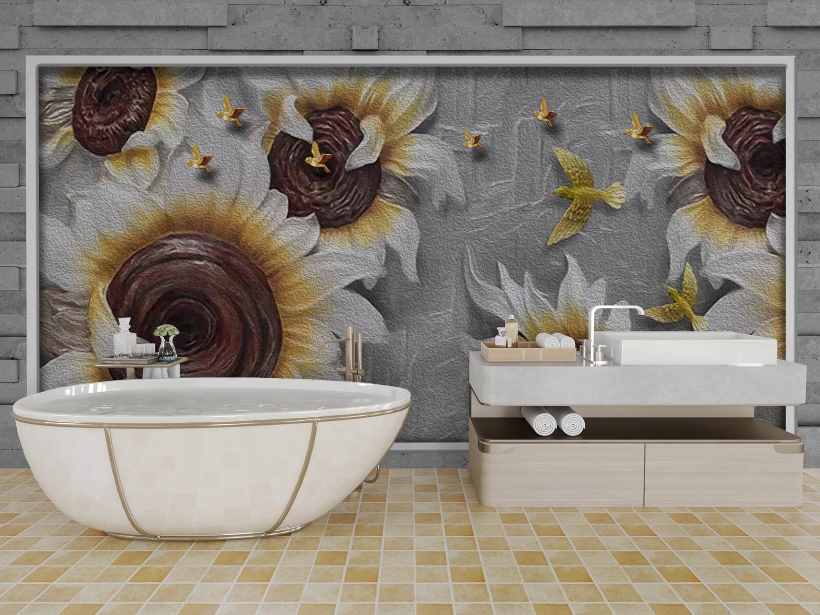 Fototapeta biele slnečnice a motýle