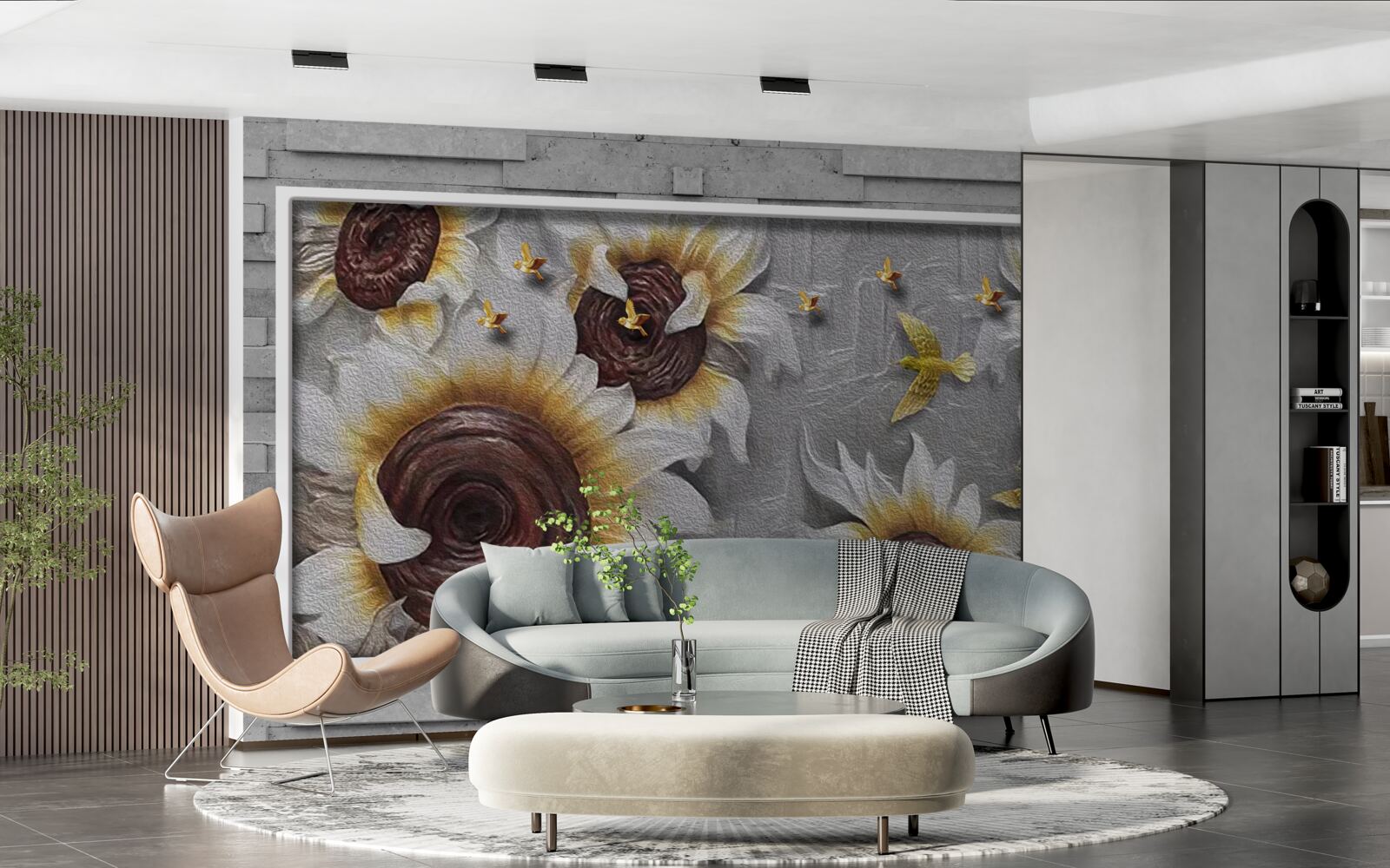 Fototapeta biele slnečnice a motýle