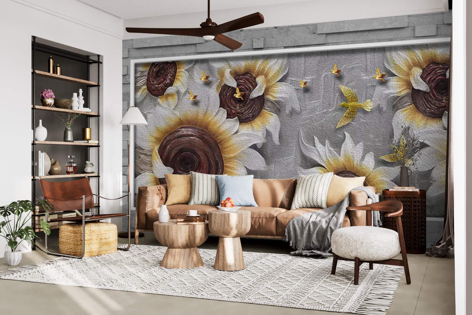 Fototapeta biele slnečnice a motýle