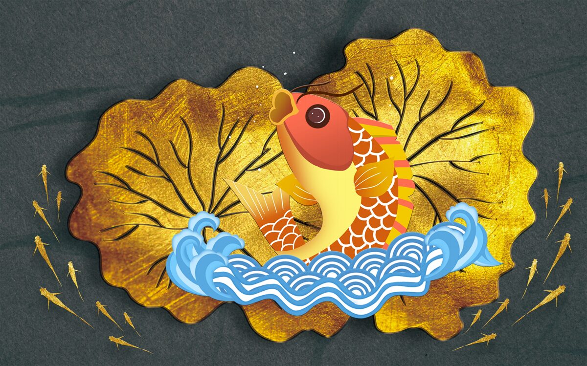 Fototapeta jesenné lístie a ryby vo vode