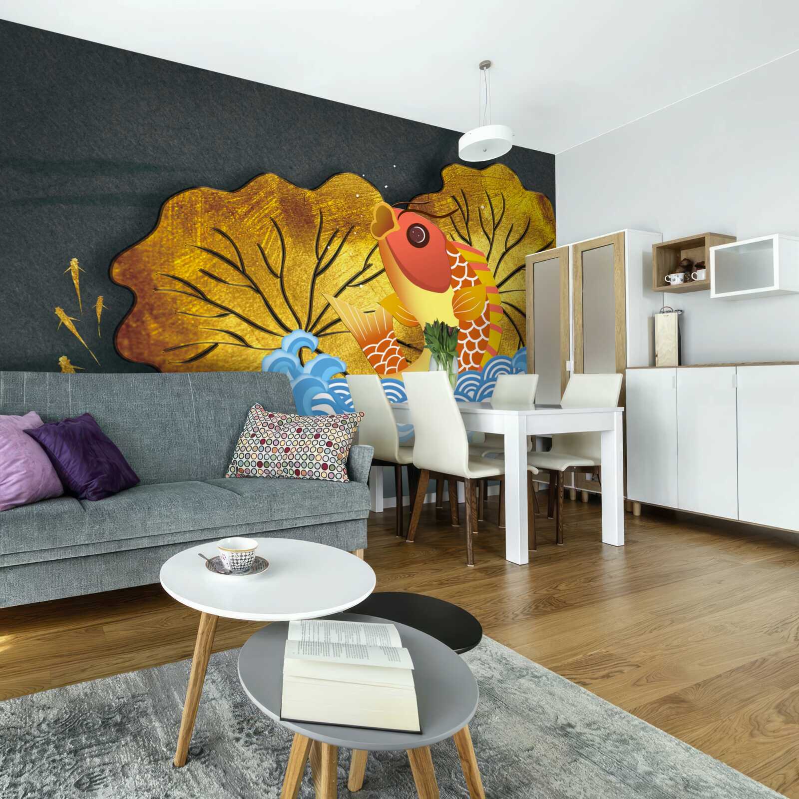 Fototapeta jesenné lístie a ryby vo vode