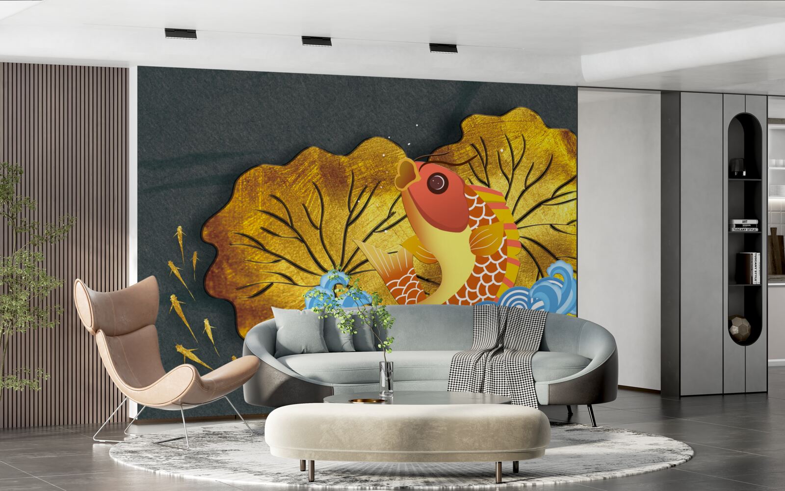 Fototapeta jesenné lístie a ryby vo vode