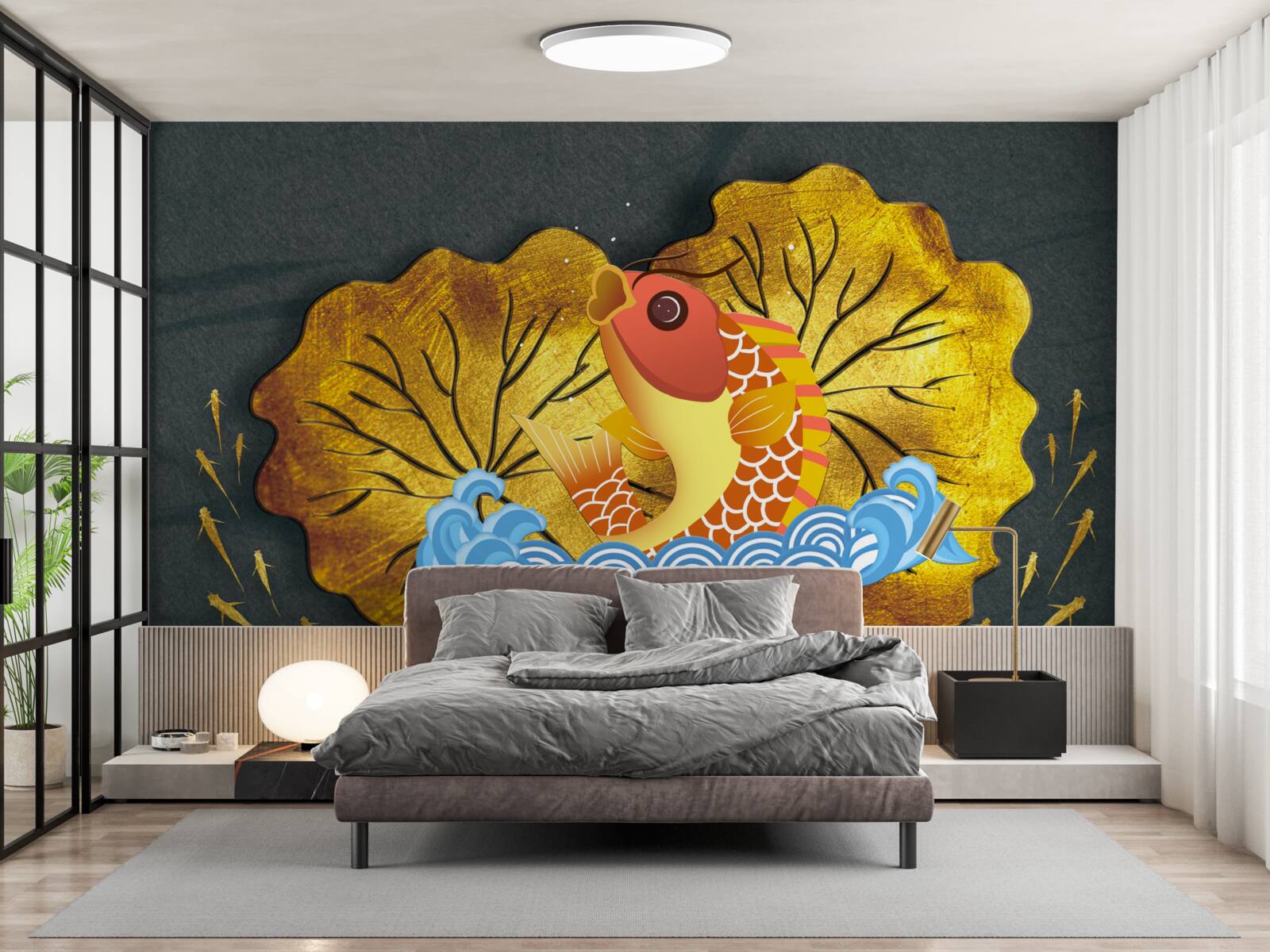 Fototapeta jesenné lístie a ryby vo vode