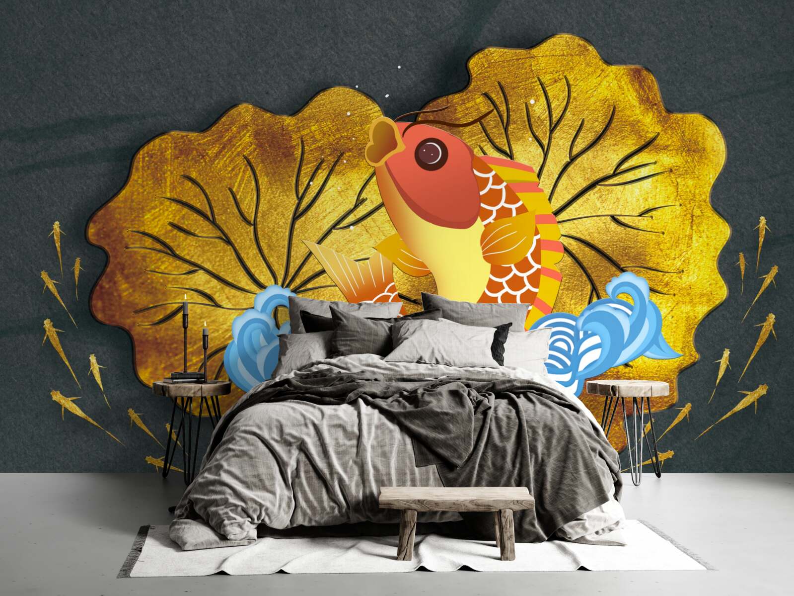 Fototapeta jesenné lístie a ryby vo vode