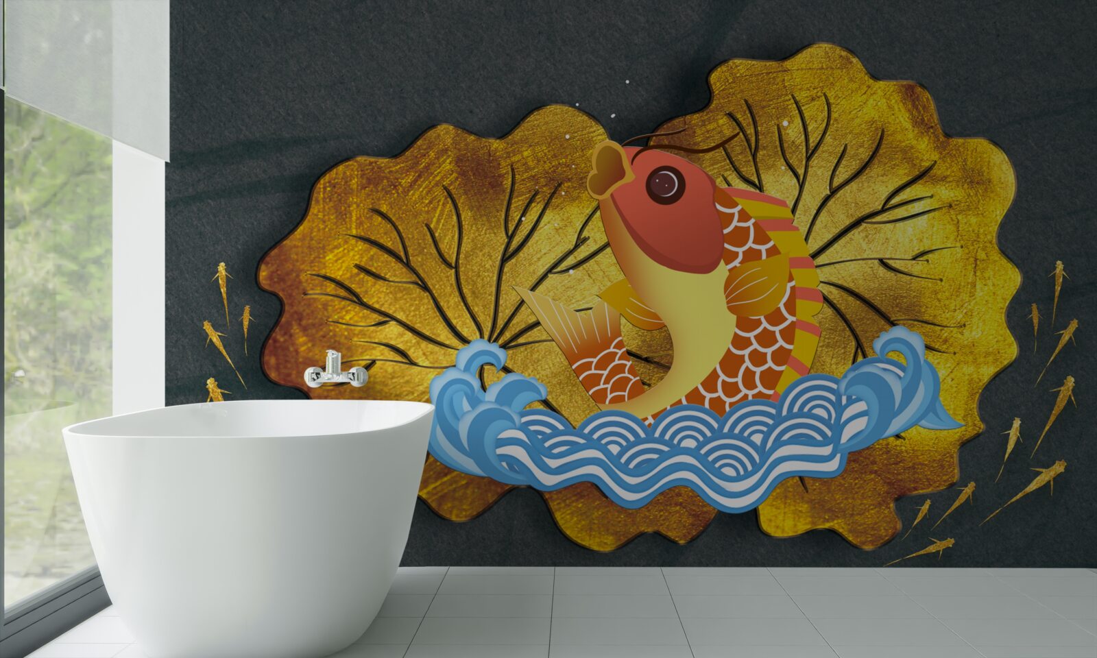 Fototapeta jesenné lístie a ryby vo vode