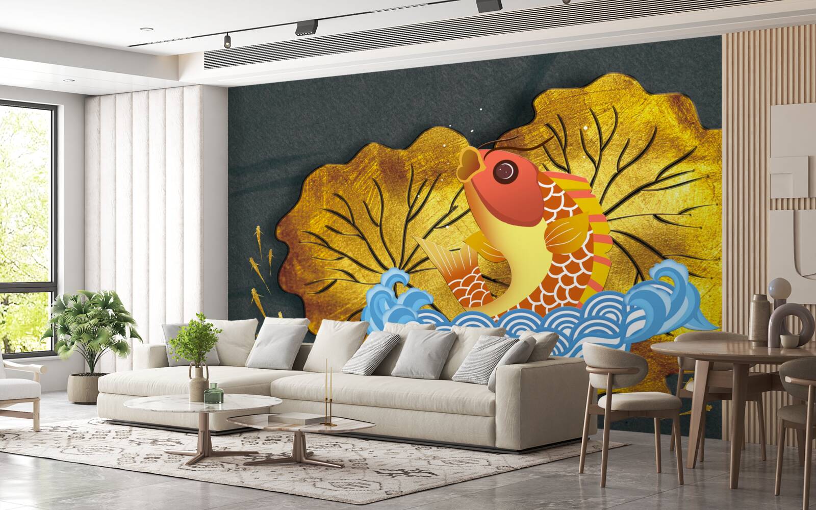 Fototapeta jesenné lístie a ryby vo vode