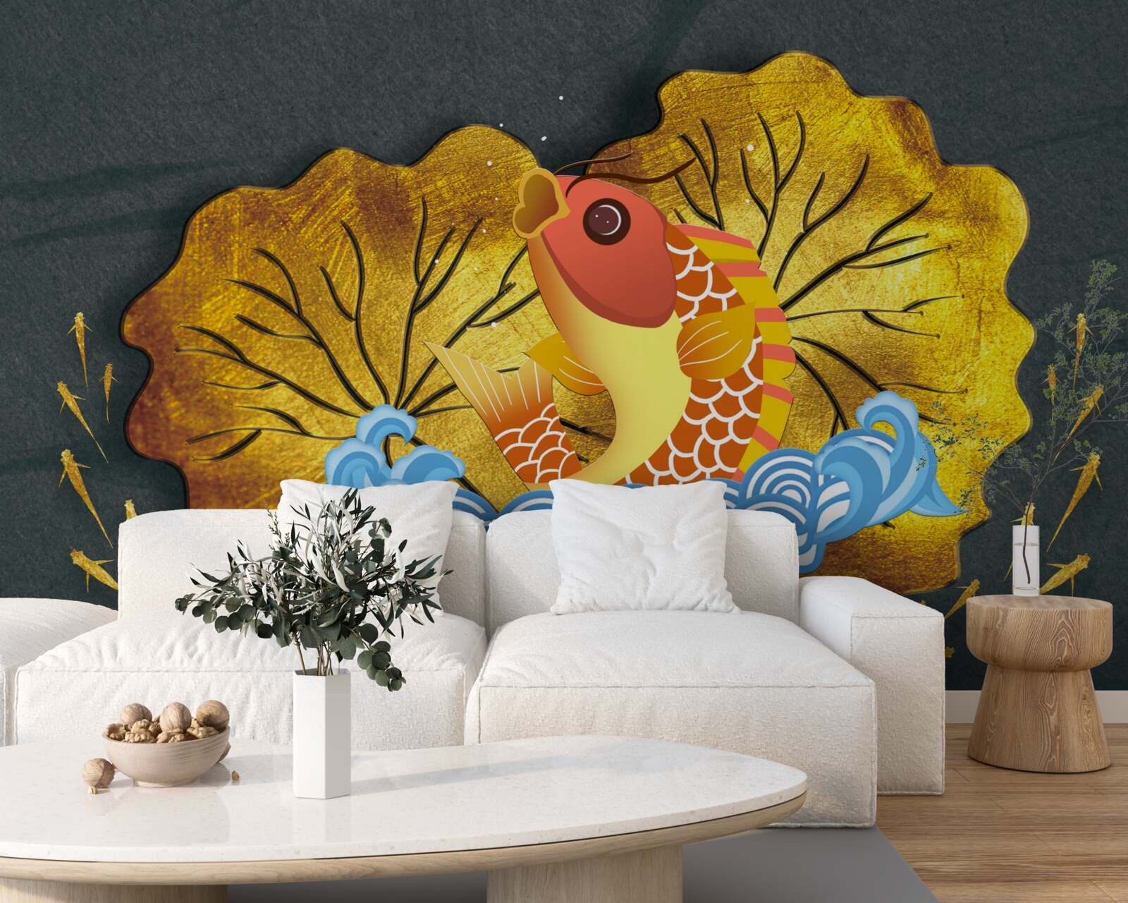 Fototapeta jesenné lístie a ryby vo vode