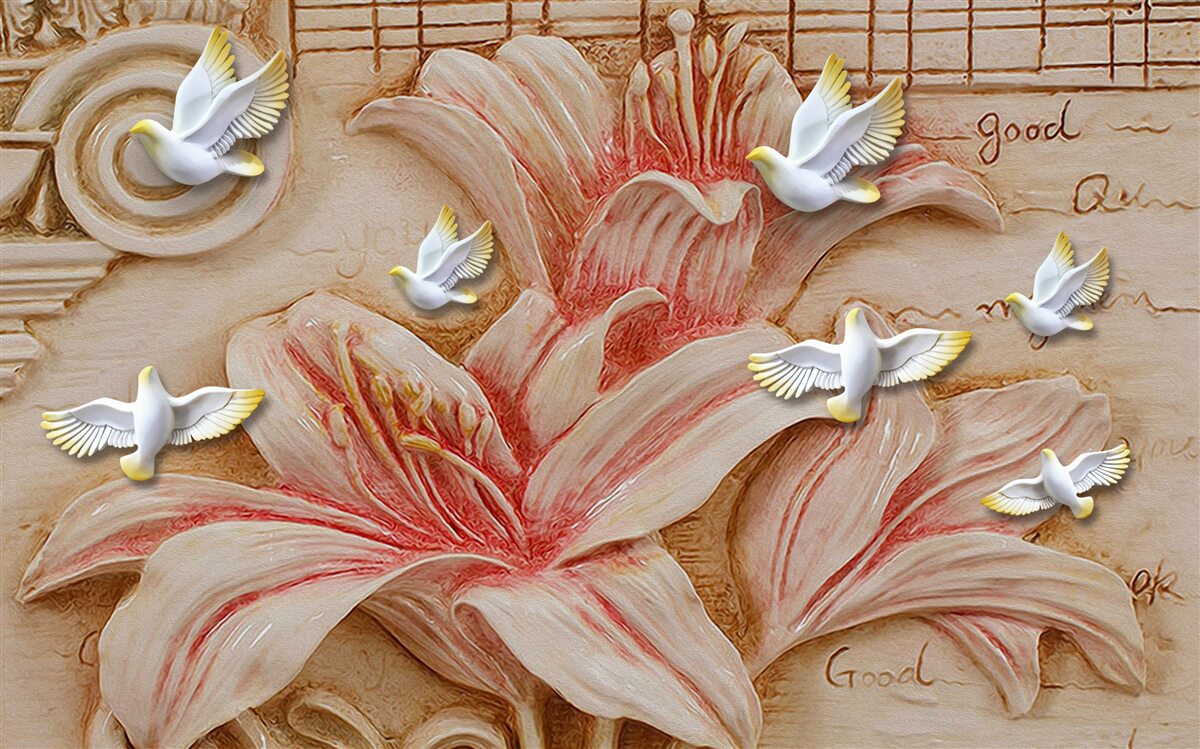 Fototapeta ružové ľalie a svetlé labute