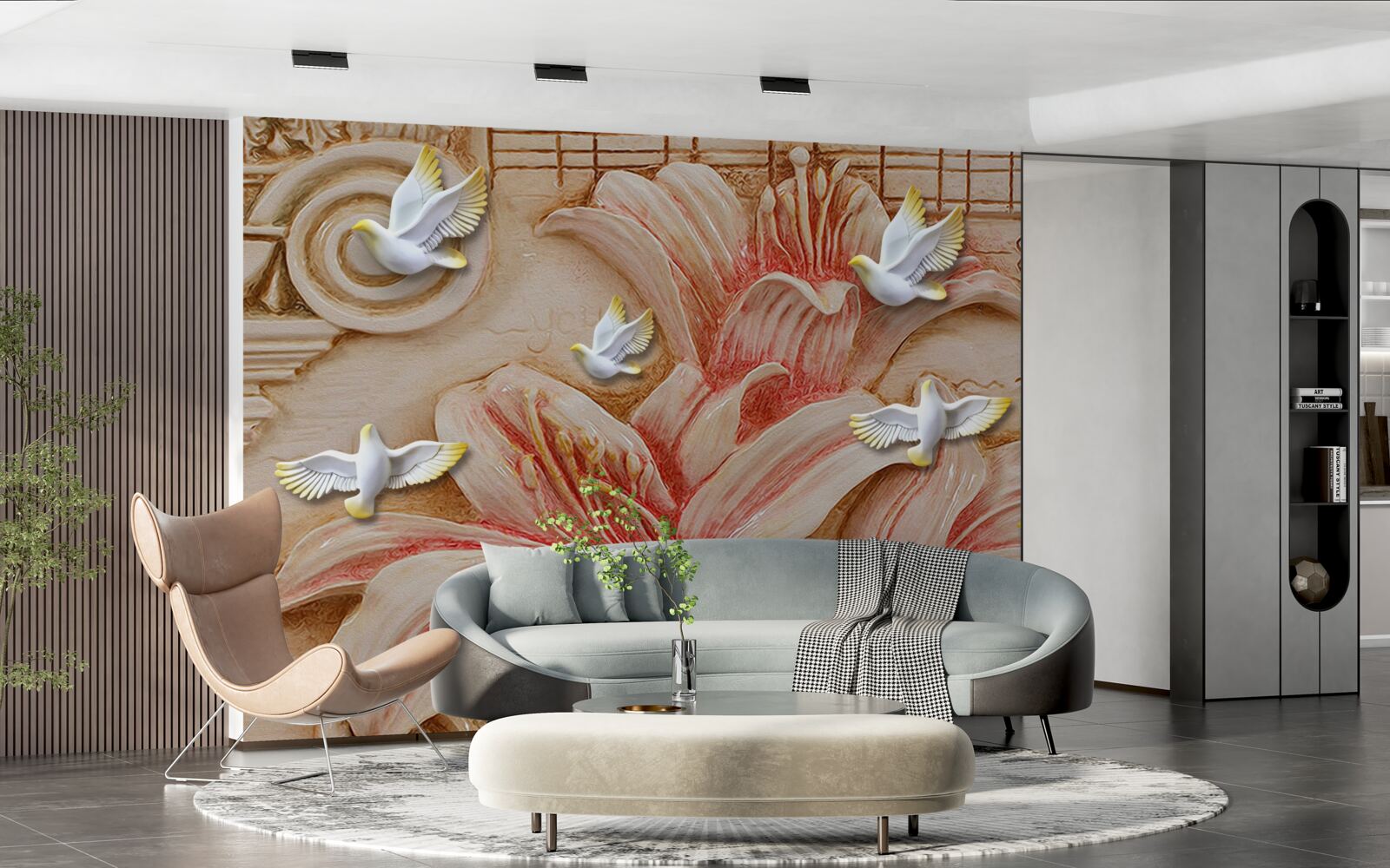 Fototapeta ružové ľalie a svetlé labute