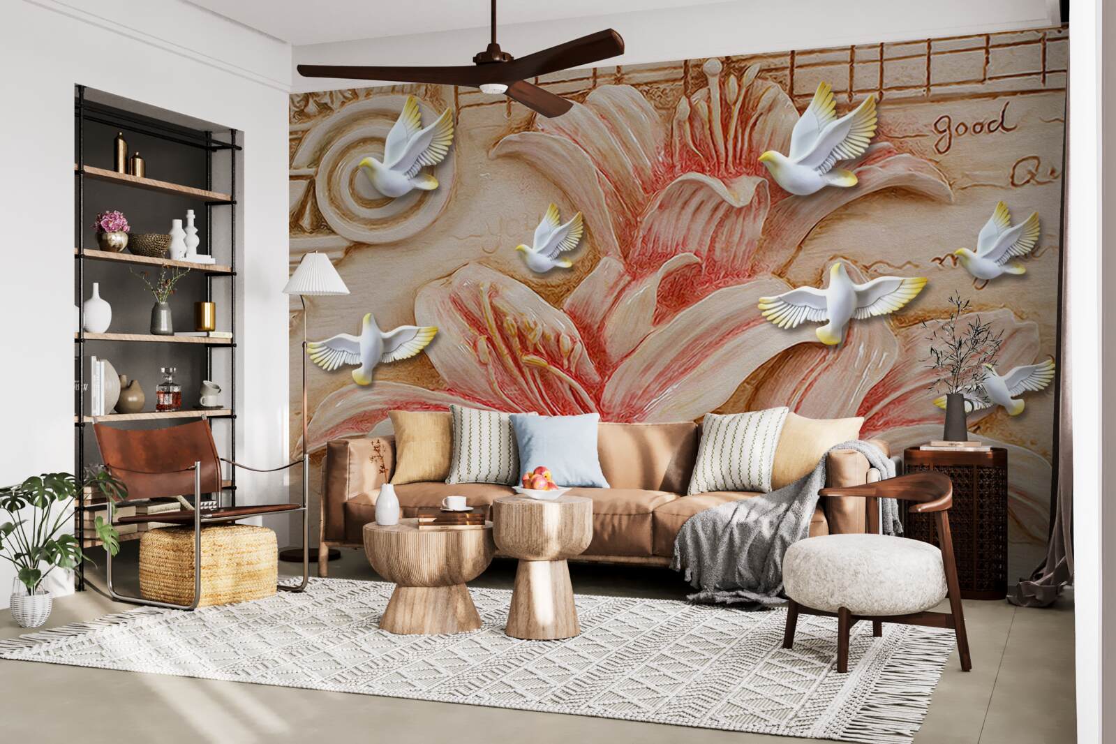 Fototapeta ružové ľalie a svetlé labute