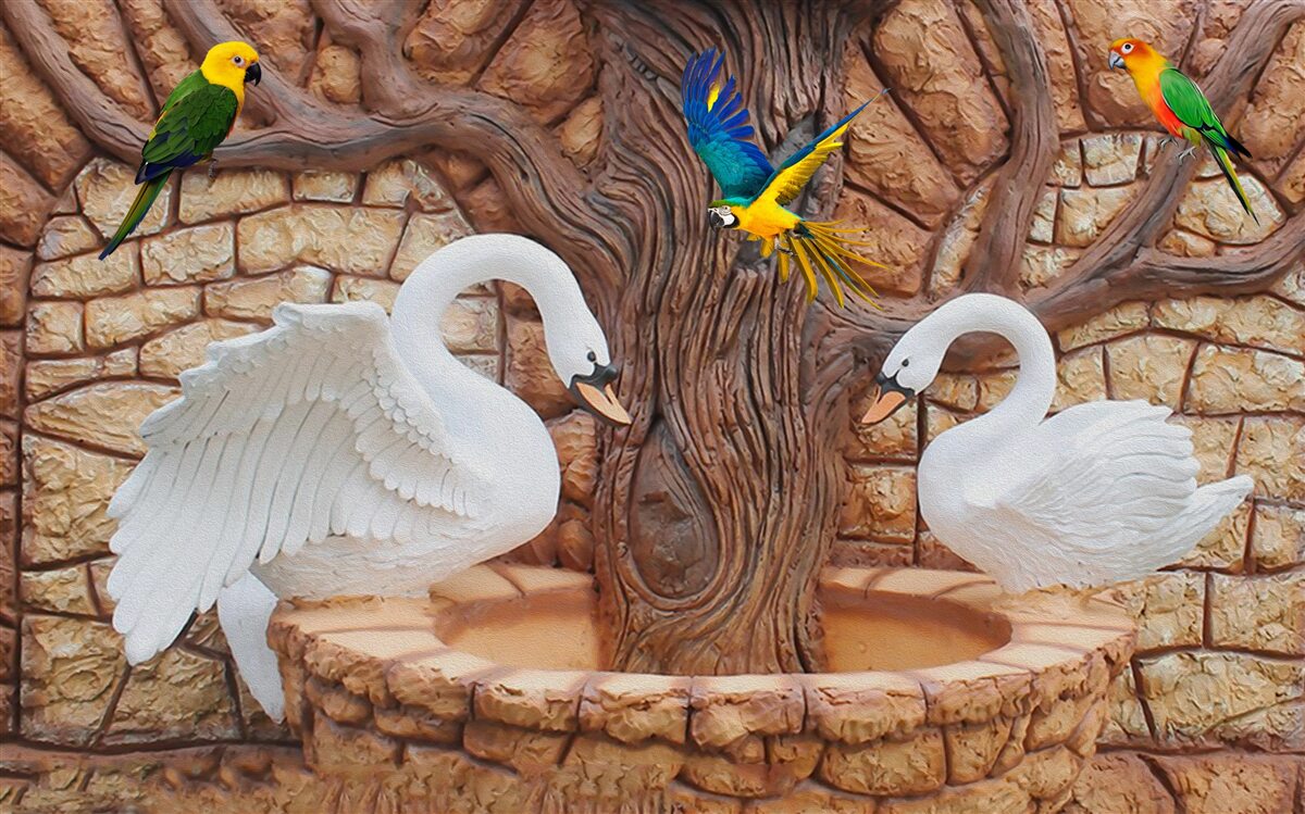 Fototapeta dve labute pri jazierku