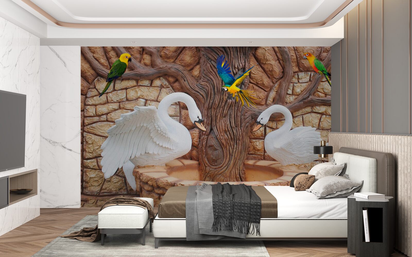 Fototapeta dve labute pri jazierku