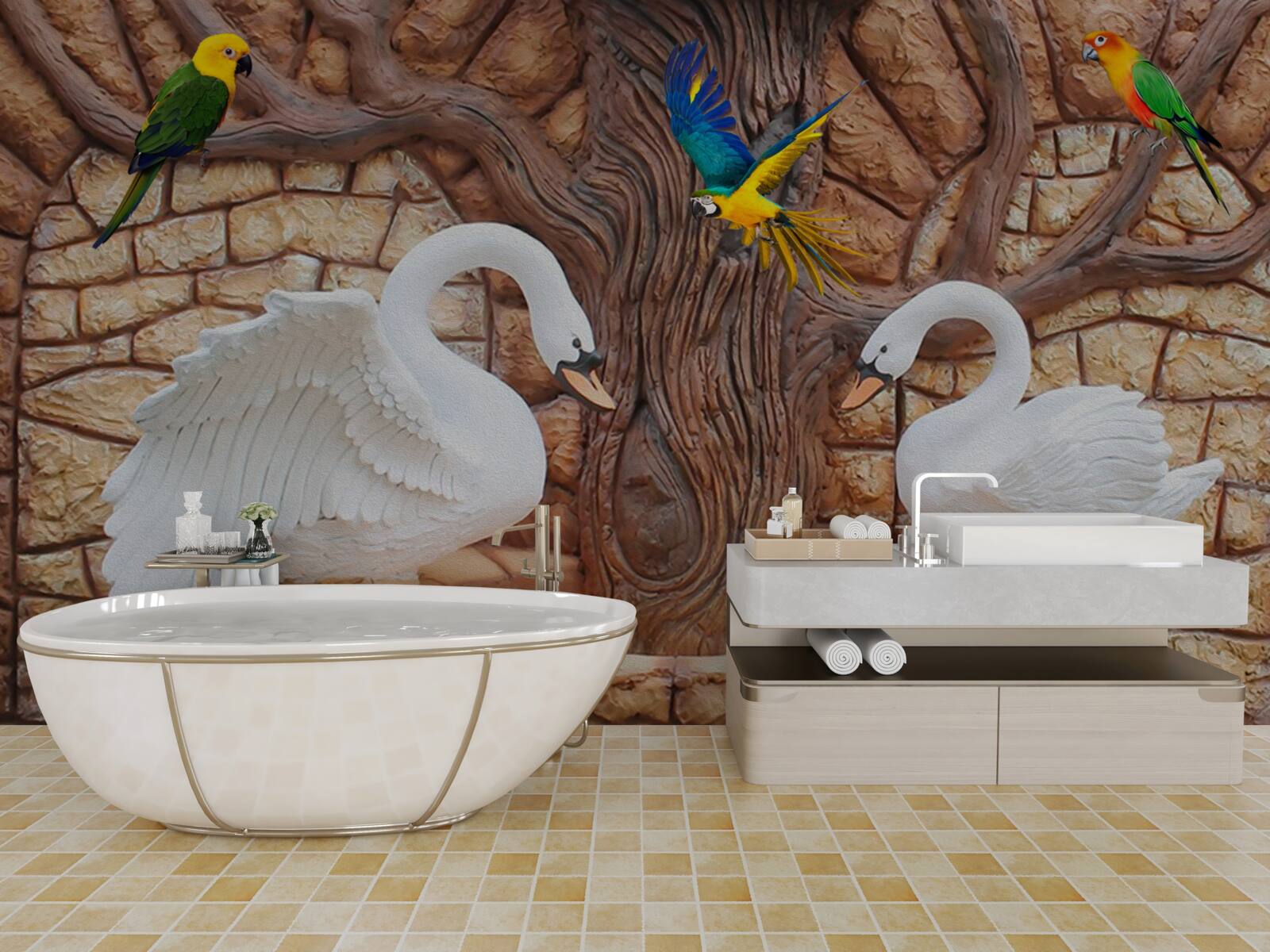 Fototapeta dve labute pri jazierku