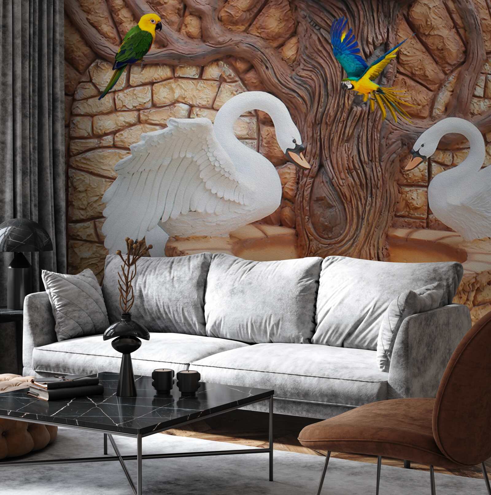 Fototapeta dve labute pri jazierku