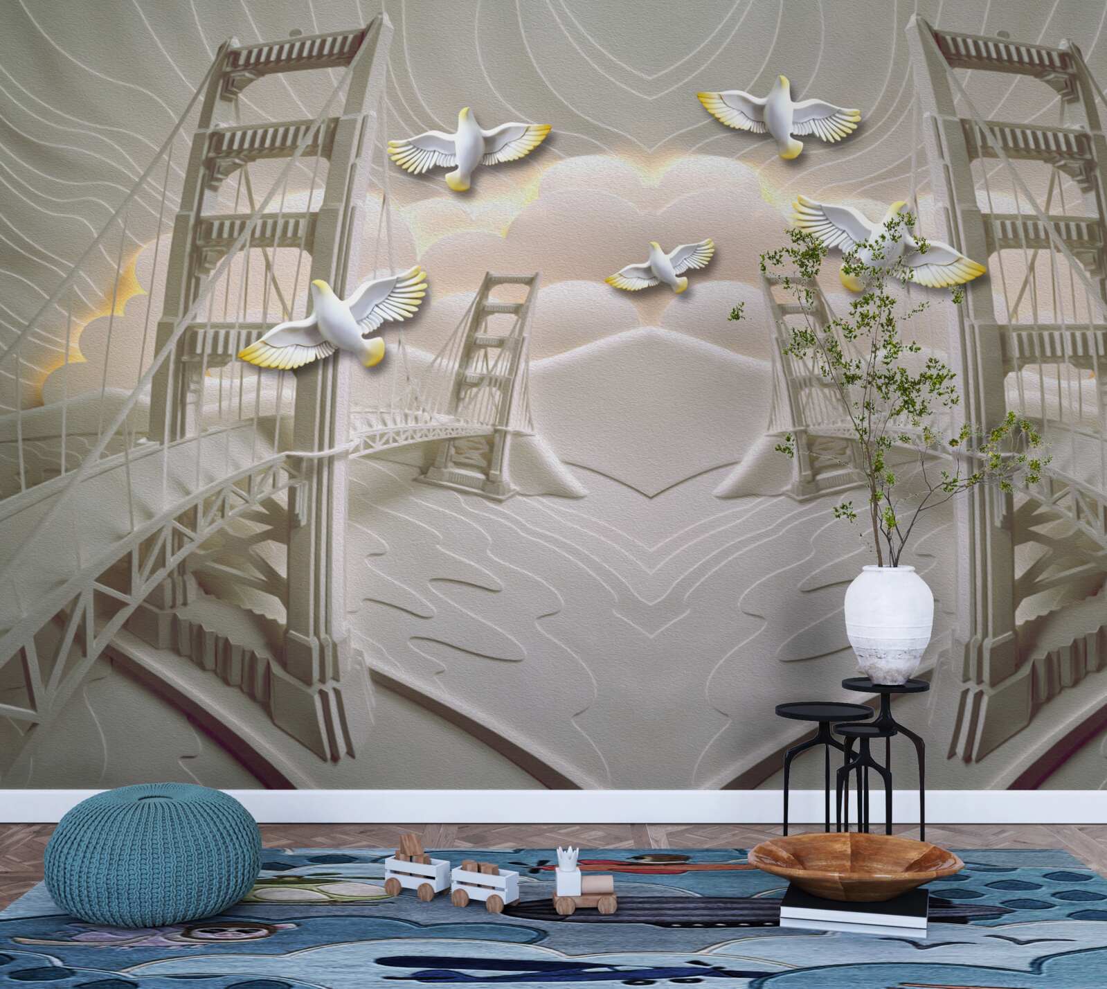 Fototapeta odraz labutí cez mosty