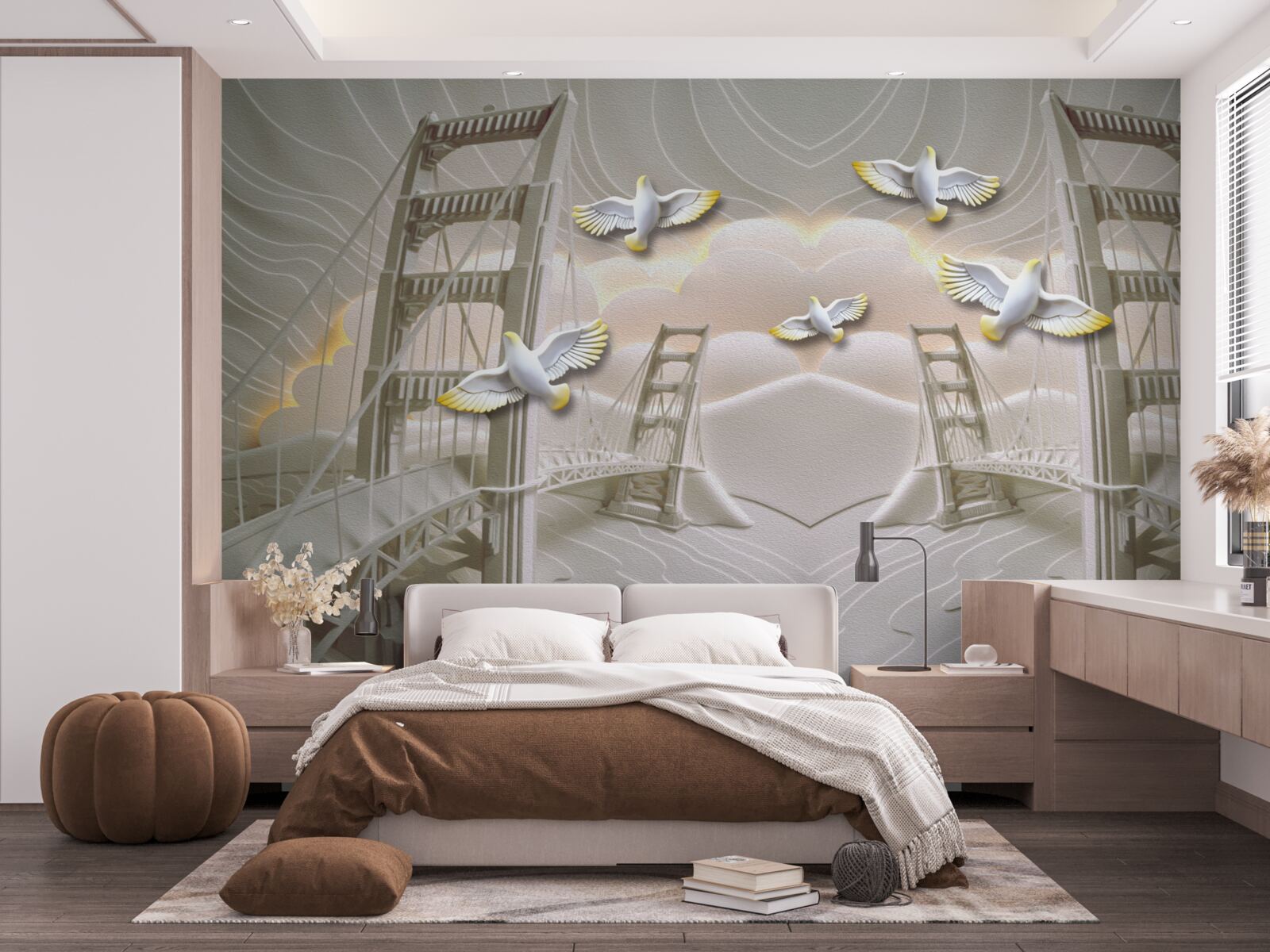 Fototapeta odraz labutí cez mosty