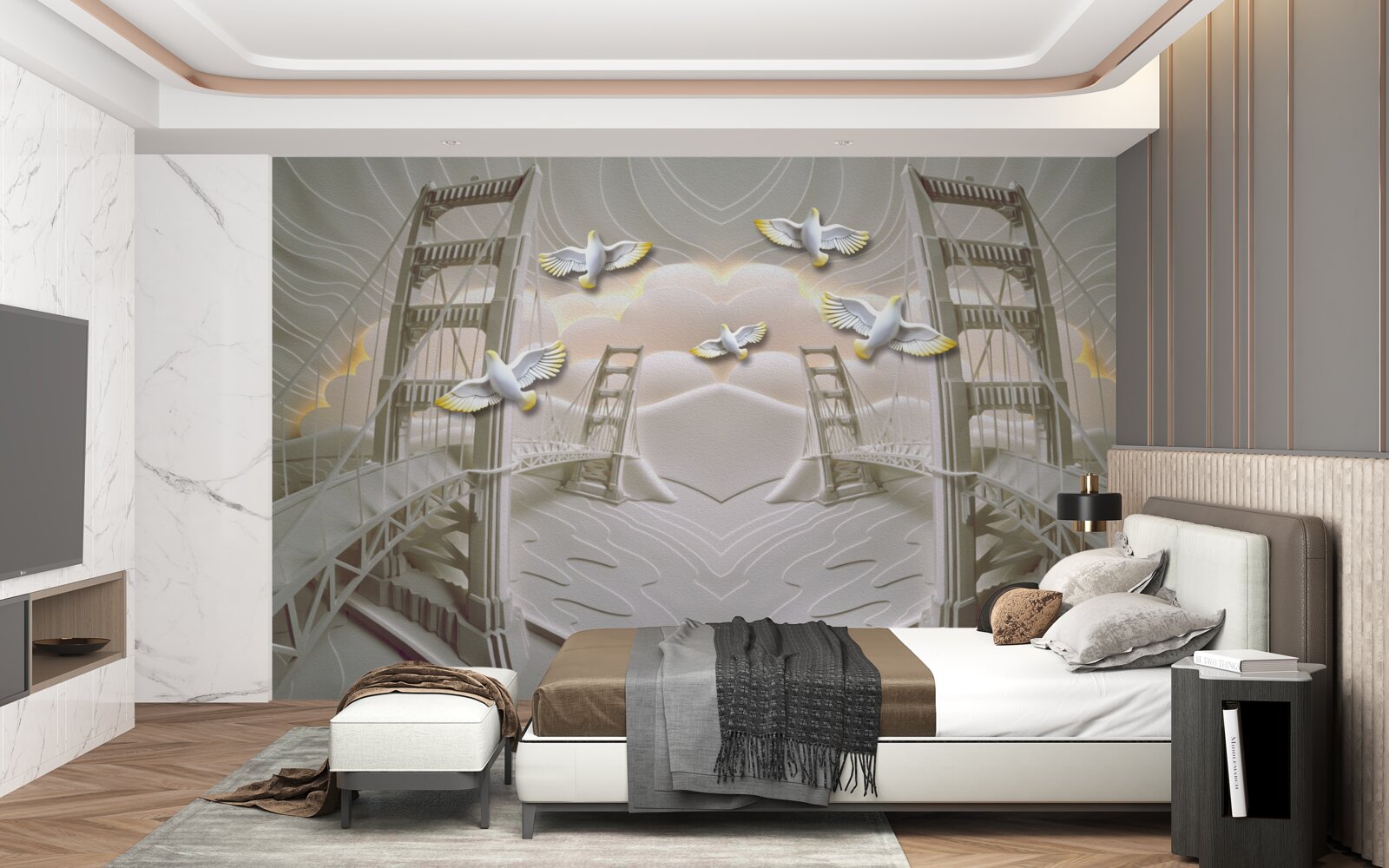 Fototapeta odraz labutí cez mosty